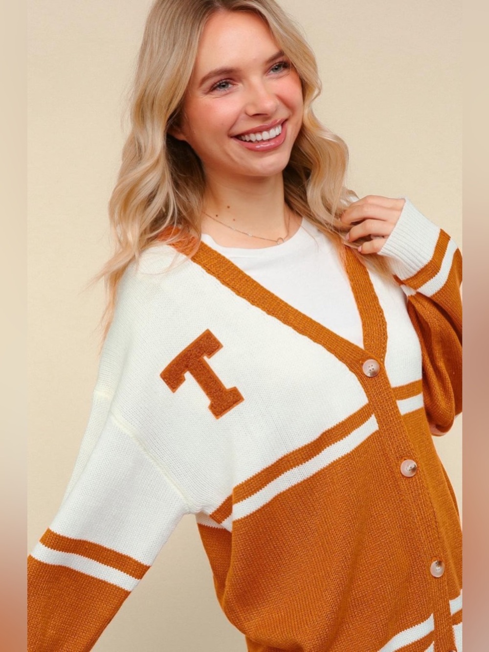 NEW [Haptics] Texas Longhorns NCAA Varsity Cardigan Sweater Women’s Sizes S-3X - Picture 2 of 8